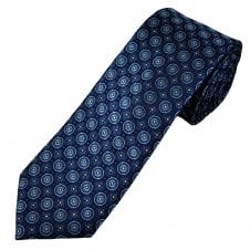 Tresanti Celeste Navy, Light Blue & Silver Circles Patterned Men's Silk Designer Tie