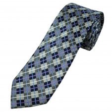 Tresanti Celeste Navy, Light Blue, Silver, Grey, White & Mauve Diamond Checked Men's Silk Designer Tie