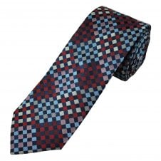 Tresanti Celeste Navy, Light Blue, Silver, Pink & Red Diamond Pattern Men's Silk Designer Tie