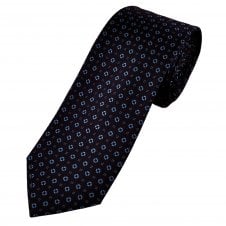 Tresanti Celeste Navy & Light Blue Squares & Dots Patterned Men's Silk Tie