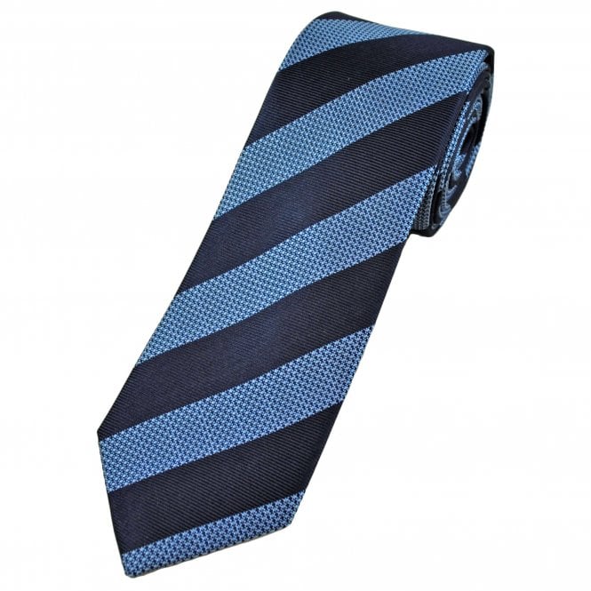 Tresanti Celeste Navy & Light Blue Textured Stripe Men's Designer Silk Tie