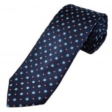 Tresanti Celeste Navy, Light Blue, White & Brown Patterned Men's Silk Designer Tie