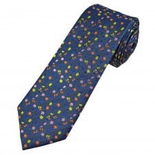 Tresanti Celeste Navy, Orange, Pink, Yellow & Blue Spring Flower Pattern Men's Designer Silk Tie