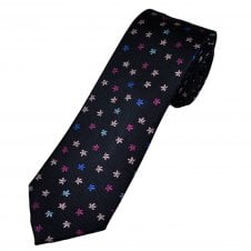 Tresanti Celeste Navy, Pink & Blue Leaf Pattern Men's Silk Designer Tie