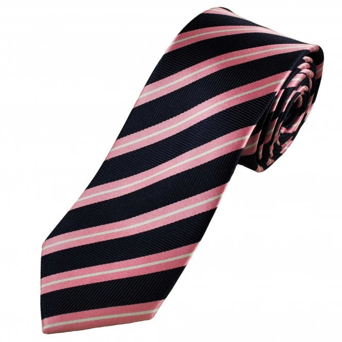 Tresanti Celeste Navy, Pink & White Striped Men's Silk Tie