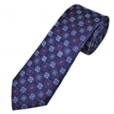 Tresanti Celeste Navy, Purple & Sky Blue Pattern Men's Silk Tie