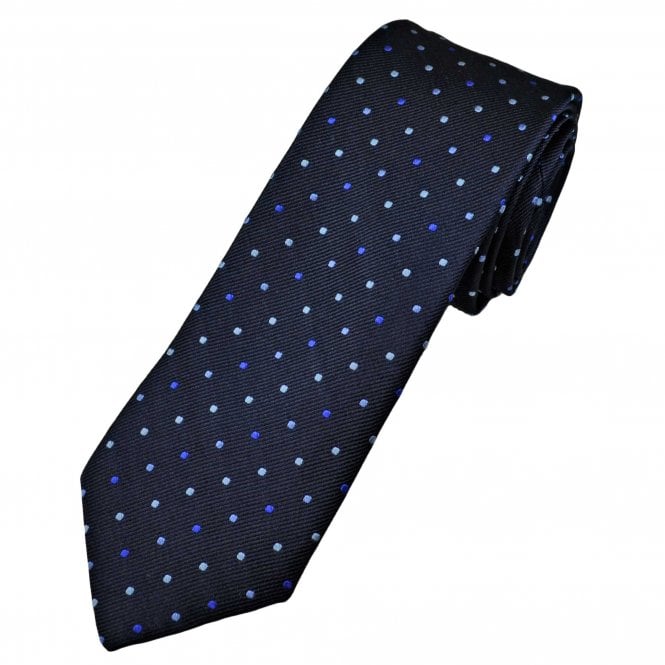 Tresanti Celeste Navy, Royal Blue, Blue & Silver Polka Dot Men's Silk Tie