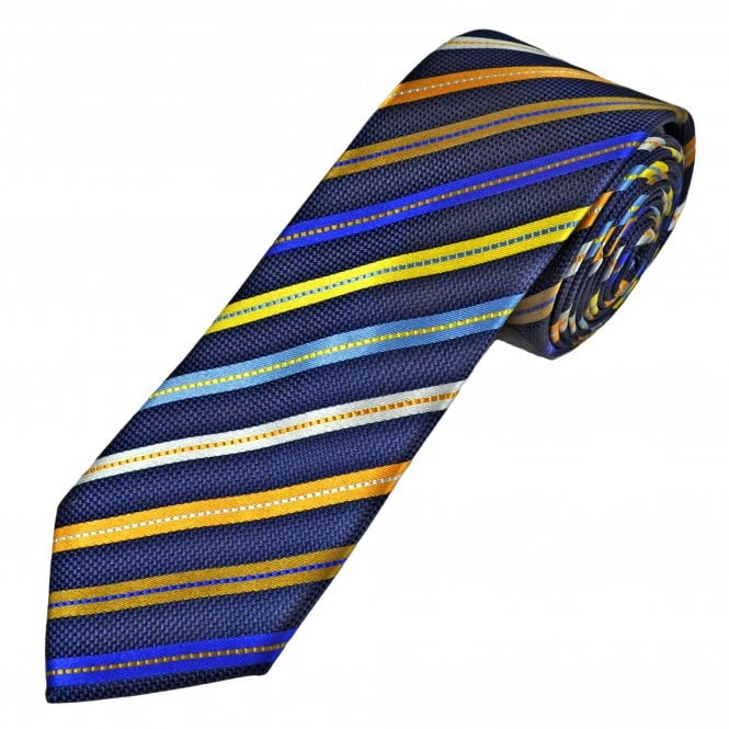 Tresanti Celeste Navy, Royal Blue, Gold, Orange, White, Light Blue & Yellow Stripe Men's Silk Tie