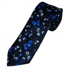Tresanti Celeste Navy, Royal Blue, Light Blue & Silver Flower Patterned Men's Silk Tie