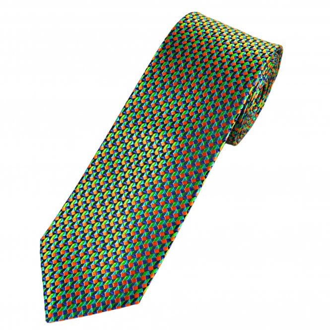 Tresanti Celeste Navy, Royal Blue, Orange, Green & Turquoise Patterned Men's Silk Tie