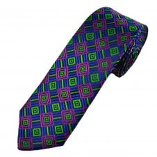 Tresanti Celeste Navy, Royal Blue, Pink & Lime Green Diamond Pattern Silk Men's Designer Tie