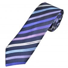 Tresanti Celeste Navy, Royal Blue, Purple, Lilac, Sky Blue & White Stripe Men's Silk Tie