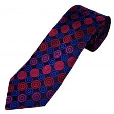 Tresanti Celeste Navy, Royal Blue, Purple, Pink & Red Circles Pattern Men's Silk Designer Tie