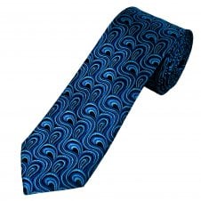 Tresanti Celeste Navy, Royal Blue & Silver Blue Wave Patterned Men's Silk Tie