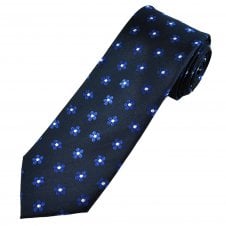 Tresanti Celeste Navy, Royal Blue & Silver Flower Pattern Men's Silk Designer Tie