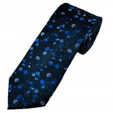 Tresanti Celeste Navy, Royal Blue & Silver White Flower Patterned Men's Silk Tie