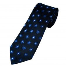 Tresanti Celeste Navy, Royal Blue & Silver White Flower Patterned Men's Silk Tie