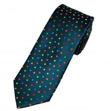 Tresanti Celeste Navy, Royal, Orange, Red & Green Polka Dot Patterned Men's Silk Tie