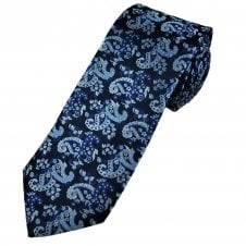 Tresanti Celeste Navy & Shades of Blue Paisley Men's Silk Designer Tie