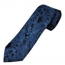 Tresanti Celeste Navy & Shades of Blue Paisley Pattern Men's Silk Designer Tie