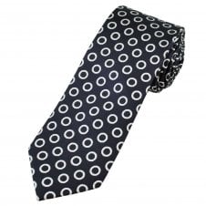 Tresanti Celeste Navy & Silver Circles Patterned Men's Silk Tie
