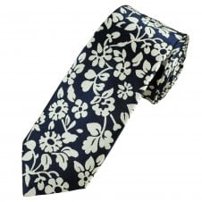 Tresanti Celeste Navy & Silver Flower Patterned Men's Silk Tie