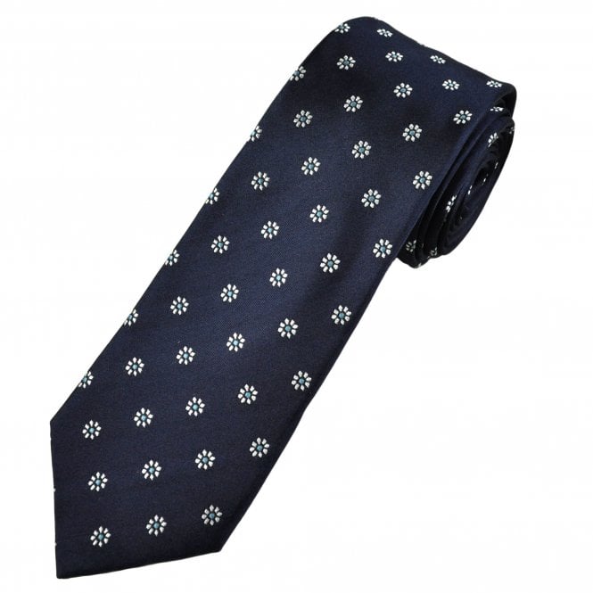 Tresanti Celeste Navy, Silver & Light Blue Flower Pattern Men's Silk Tie