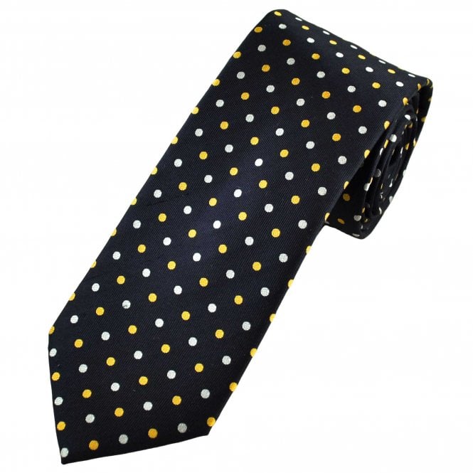 Tresanti Celeste Navy, Silver & Yellow Polka Dot Men's Silk Tie