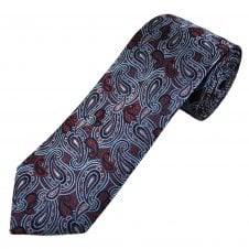 Tresanti Celeste Navy, Sky Blue & Burgundy Paisley Pattern Men's Silk Tie