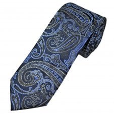 Tresanti Celeste Navy, Sky Blue, Grey & Silver Paisley Pattern Men's Silk Tie
