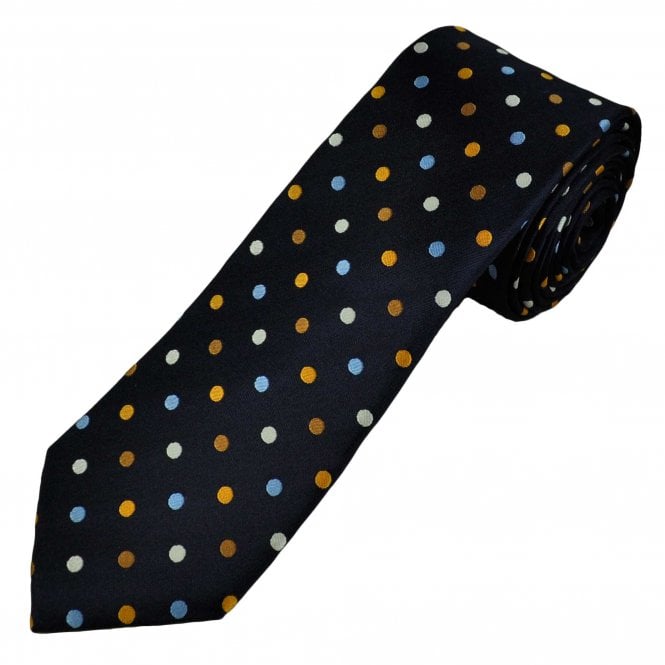 Tresanti Celeste Navy, Sky Blue, Orange, Gold & White Polka Dot Men's Silk Tie
