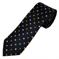 Tresanti Celeste Navy, Sky Blue, Orange, Gold & White Polka Dot Men's Silk Tie