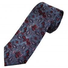 Tresanti Celeste Navy, Sky Blue & Red Paisley Pattern Men's Silk Tie