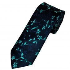 Tresanti Celeste Navy & Turquoise Leaves Patterned Men's Silk Tie