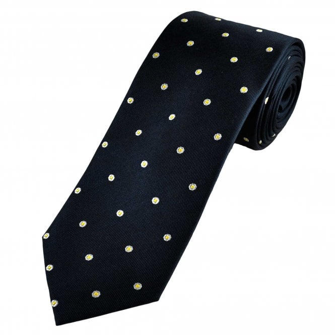 Tresanti Celeste Navy, White & Yellow Patterned Men's Silk Designer Tie
