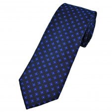 Tresanti Celeste Navy with Royal Blue & White Flower Pattern Men's Designer Silk Tie