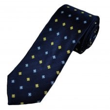 Tresanti Celeste Navy, Yellow & Light Blue Flower Pattern Men's Silk Designer Tie