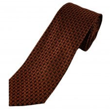 Tresanti Celeste Orange & Black Checked Stripe Men's Silk Designer Tie