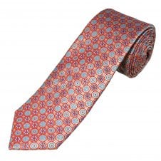 Tresanti Celeste Peach, Red & Light Blue Floral & Circle Patterned Men's Silk Tie