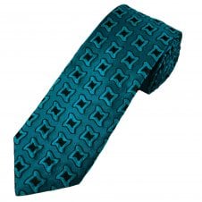 Tresanti Celeste Petrol Blue, Teal & Black Patterned Men's Silk Designer Tie