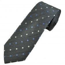 Tresanti Celeste Pewter Grey, Sky Blue & White Polka Dot Men's Silk Tie