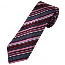 Tresanti Celeste Pink, Burgundy, Red, Navy, Silver & White Striped Men's Silk Tie