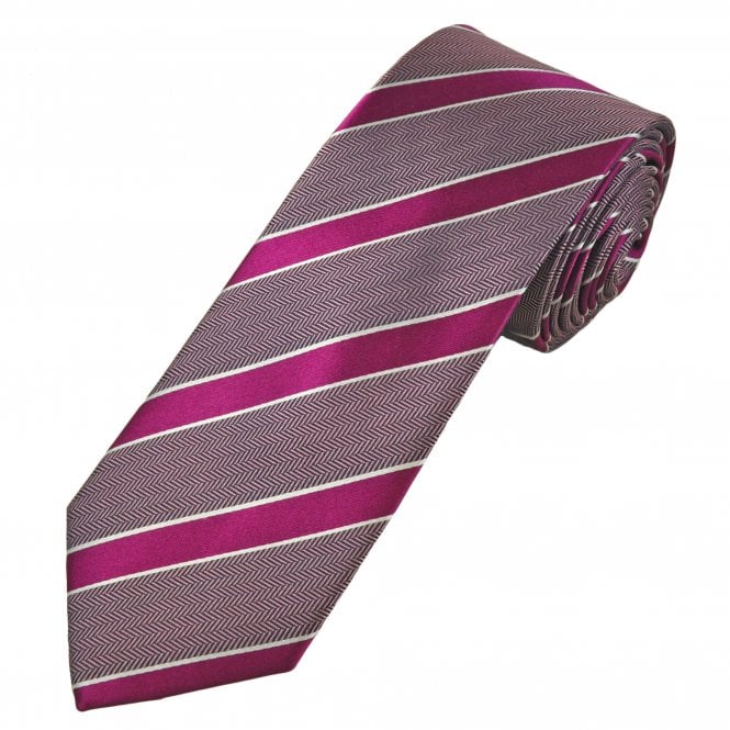 Tresanti Celeste Pink, Fuchsia Pink & White Stripe Men's Silk Tie