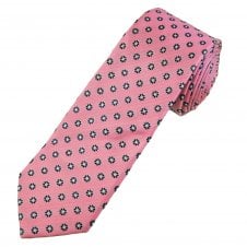 Tresanti Celeste Pink, Navy Blue & Silver Flower Pattern Men's Silk Tie
