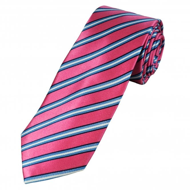 Tresanti Celeste Pink, Navy, Blue & White Striped Men's Silk Tie