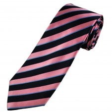 Tresanti Celeste Pink, Navy & Light Blue Striped Men's Silk Designer Tie