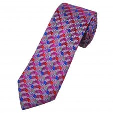 Tresanti Celeste Pink, Silver, Blue & Red Geometric Pattern Men's Designer Silk Tie