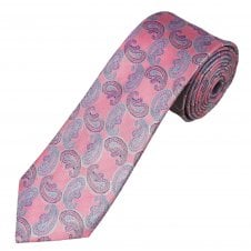 Tresanti Celeste Pink, Silver, Light Blue & Navy Paisley Patterned Men's Silk Tie