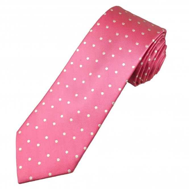 Tresanti Celeste Pink & Silver-White Polka Dot Men's Silk Tie