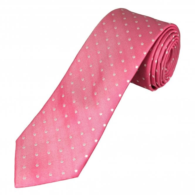 Tresanti Celeste Pink & Silver White Polka Dot Patterned Men's Silk Tie